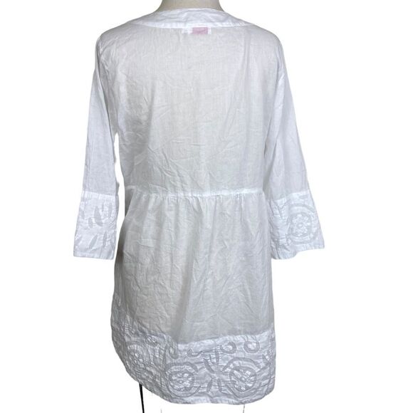 Le Cera L appliqué trimmed tunic top 100% cotton high low v neck - Picture 5 of 8